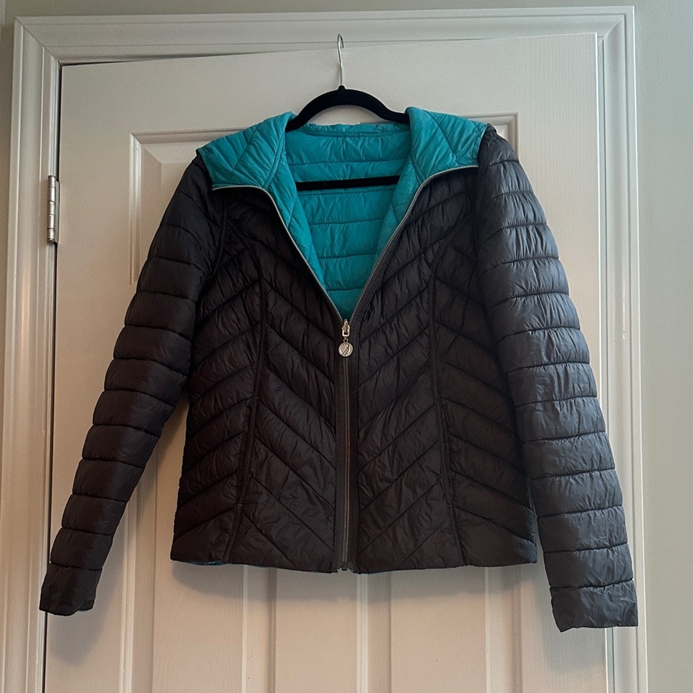 Nautica Reversible Puffer Jacket Teal/Gray Women’s Size M